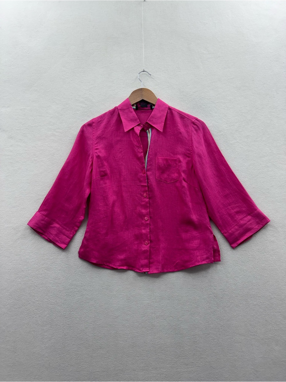 Lily Stanhope Women’s Small Pink Linen Button-Up Shirt 3/4 Sleeve